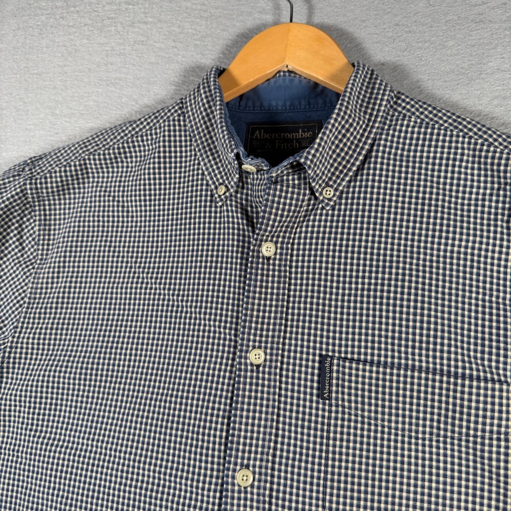 Abercrombie & Fitch Mens Navy White Gingham Button Down Shirt Size M 100% Cotton - Picture 5 of 12